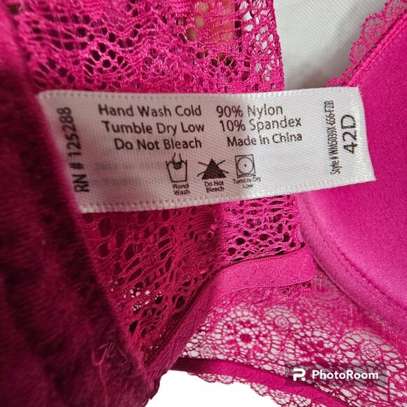 Sensual Inc. Magenta Pink Lace Bra Plus Size 42D *Missing One Underwire - Picture 3 of 6